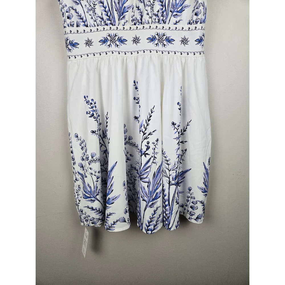 Cupshe Womens Blue White Floral Botanical Sleeveless V-Neck Mini A-Line Dress M - Picture 9 of 14
